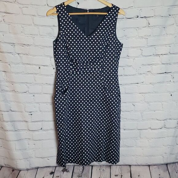 Tahari Navy Blue Polka Dot Dress - Picture 1 of 6